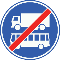 Einde rijbaan of –strook voor vrachtauto's en lijnbussen