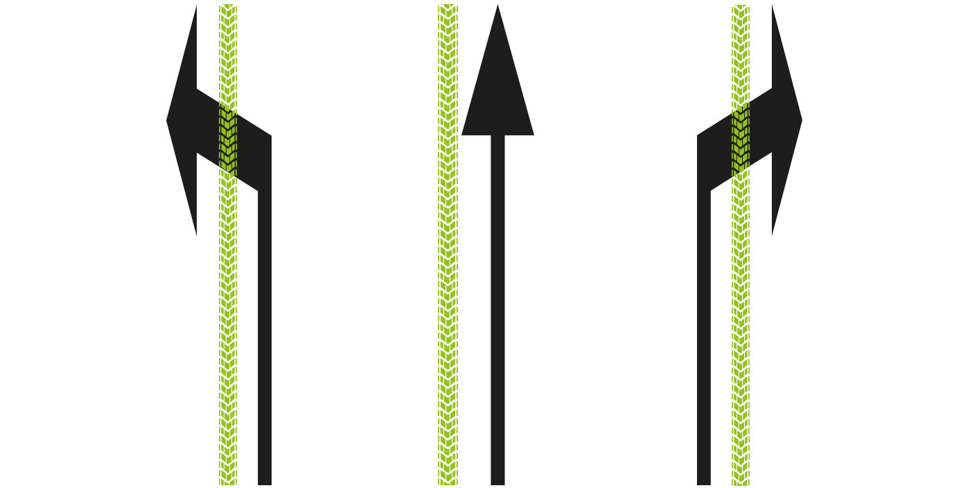 bandensporen langs pijlen