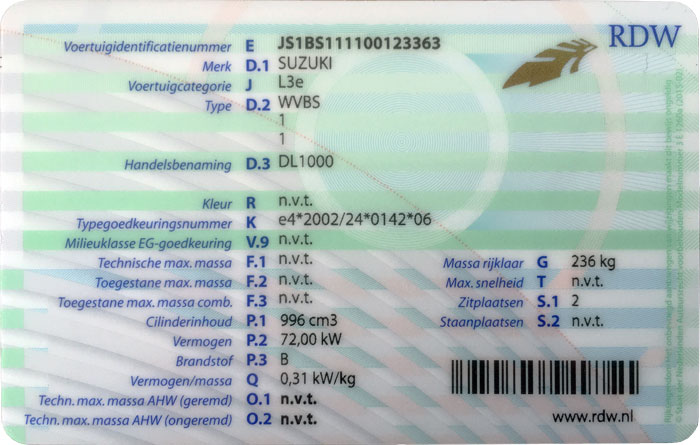 kentekencard motorfiets achterzijde