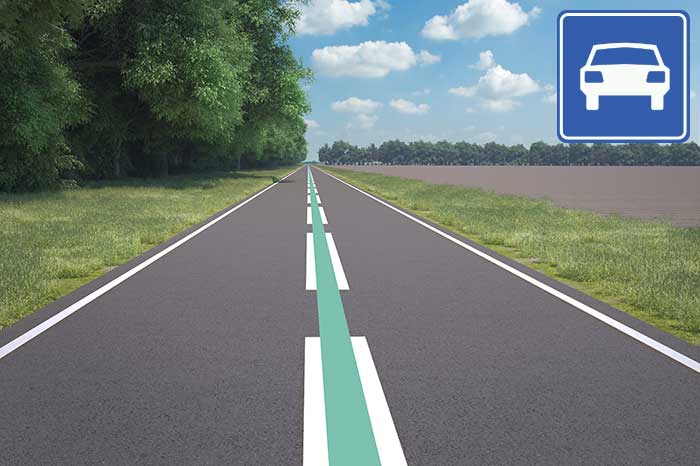 100km weg onderbroken streep